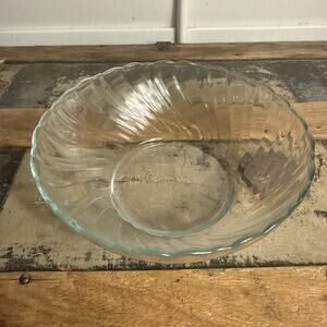 Vintage KIG Indonesia Clear Glass Bowl Scalloped Swirl Elegant Dish 6.75”